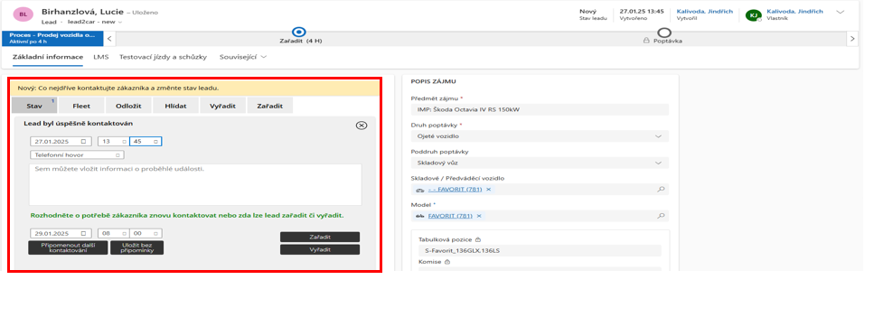 Vytvoření leadu - krok 2