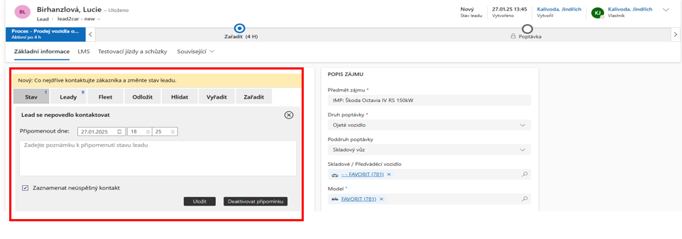 Vytvoření leadu - krok 2