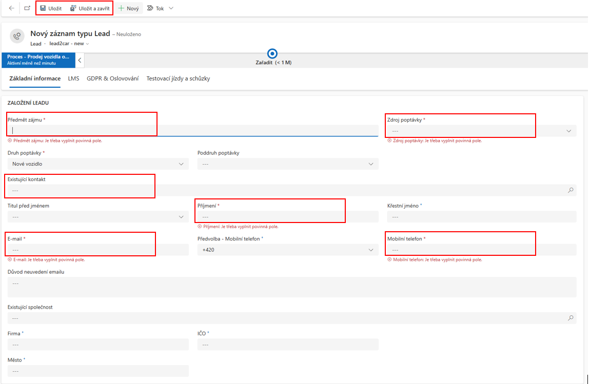 Vytvoření leadu - krok 2