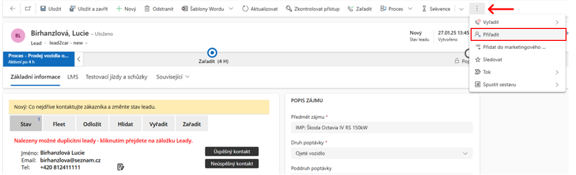 Vytvoření leadu - krok 2