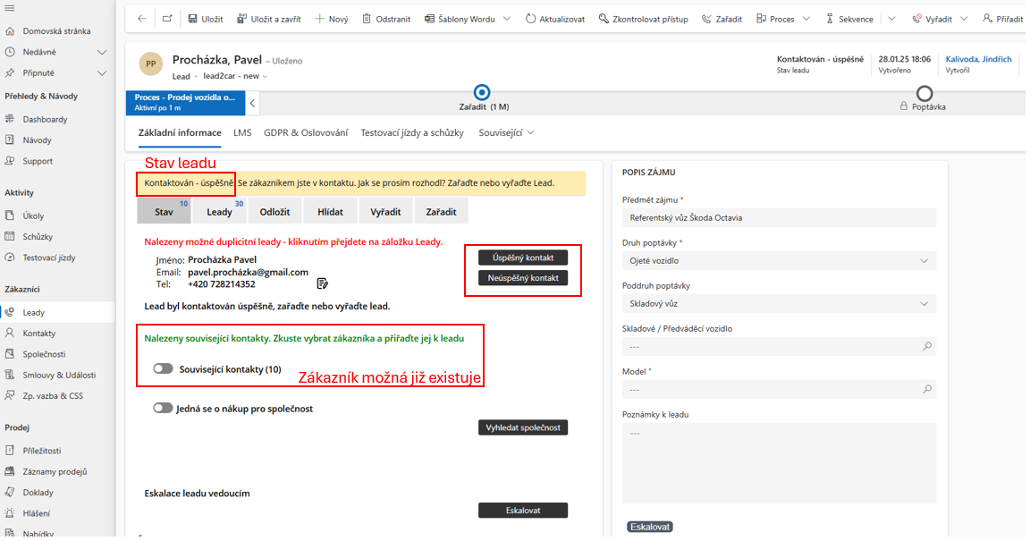 Kontaktování leadu