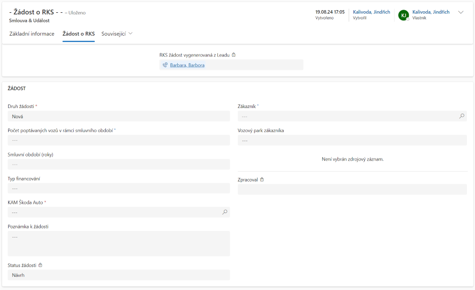 Vyplnění žádosti