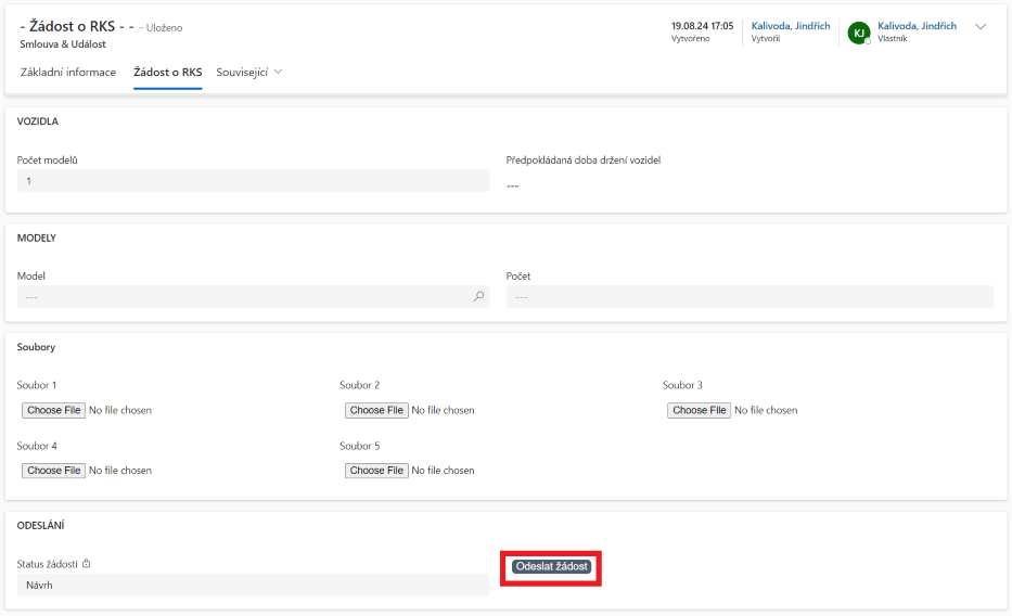 Odeslání žádosti