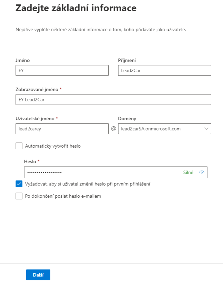 Vytvoření kontaktu - krok 1